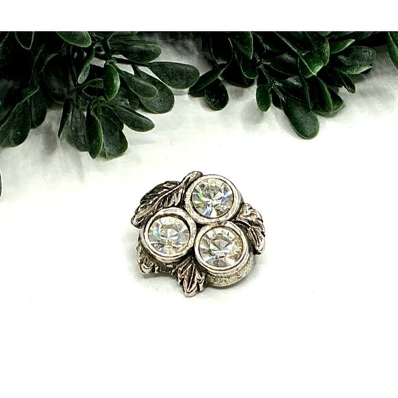 Vintage Silver Tone Leaf Brooch With Clear Rhinestones - Picture 5 of 5